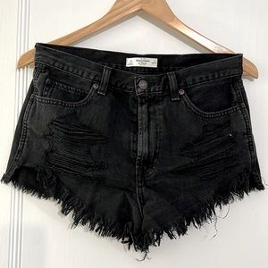 A&F high waisted Black Denim shorts, distressed, zipper, size 4
